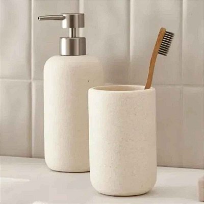 Kit Dispenser Porta Sabonete Líquido + Porta Escova Multiuso Luxo