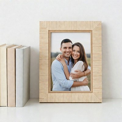Porta Retrato Decorativo Luxo Mart Mdf Madeira Bege 10x15