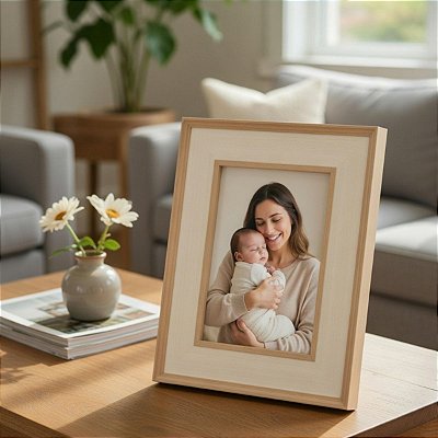 Porta Retrato Decorativo Mart Mdf Madeira Marrom Claro 10x15
