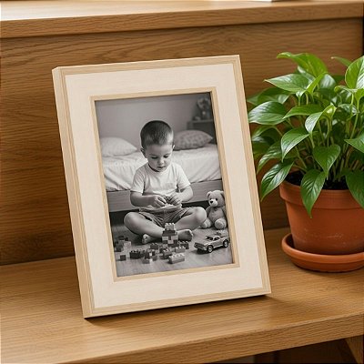 Porta Retrato Decorativo Mart Mdf Madeira Marrom Claro 15x20