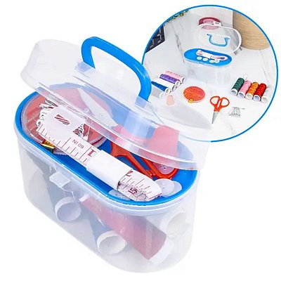 Kit De Costura Mini Maleta Agulhas Fita Métrica Linhas