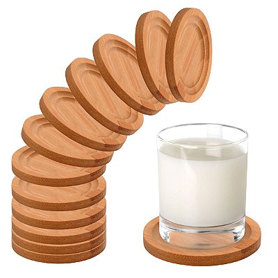Kit Porta Copos Redondos De Bambu – 6 Peças Elegantes Para Mesa Ou Bar