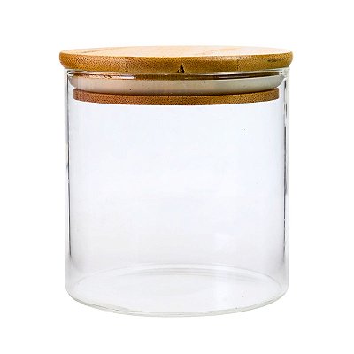 Pote Hermético Mantimentos Vidro Tampa De Bambu 10x8 Cm 600 Ml Organizador Alimentos