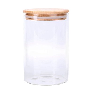 Pote Hermético Mantimentos Vidro Tampa De Bambu 8x6 Cm Organizador Alimentos