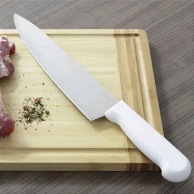 Faca Cozinha Profissional Afiada Aço Inox Cabo Branco 32cm