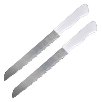 Kit 2 Faca Para Pão Bolo Lâmina Serrilhada Aço Inox 32 Cm