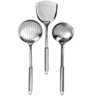 Kit 3 Utensílios Inox Concha Escumadeira Espatula