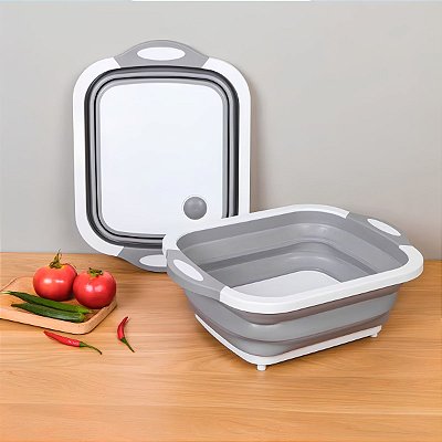 Tábua Retrátil Silicone 3 Em1 Corte Cozinha Bacia Escorredor
