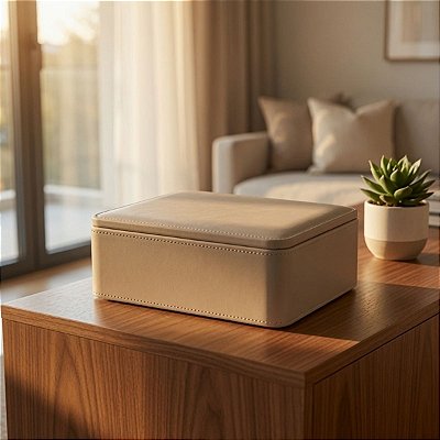 Caixa Decorativa Mdf Revestimento Pu Couro Sintético 28x26cm