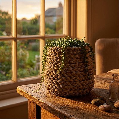 Vaso Cachepot Decorativo Em Cimento Trançado Natural 22cm