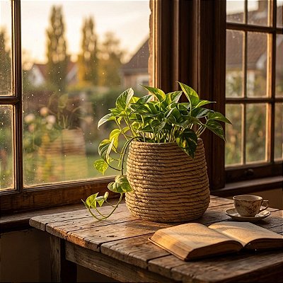 Vaso Cachepot Decorativo Em Cimento Trançado Natural 20cm