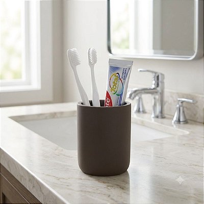 Copo Em Cimento Lavabo Porta Escova Multiuso Preto Fosco
