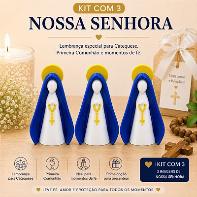 Kit 3 Imagens Religiosas 9cm Lembrancinha Catequese
