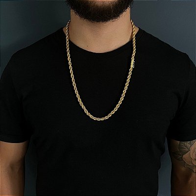 CORRENTE  BAIANA  FECHO CANHÃO ( 6mm - 60G )-  70cm - BANHADO A OURO 18k