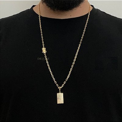 CORRENTE CADEADO( 3mm- 70Cm) + PINGENTE PLACA SALMOS - BANHO DE OURO 18K