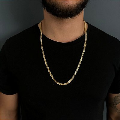 CORRENTE CADEADO DUPLO (5mm- 28G)-70CM TRAVA DUPLA - FECHO COM MARCAÇÃO 750- BANHADO A OURO 18k