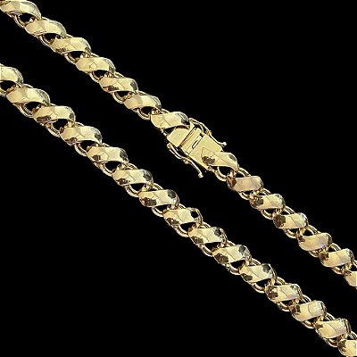 CORRENTE FRISO S DUPLA FACE (13mm -128G- 70cm) FECHO COM MARCAÇÃO 750 - BANHADO A OURO 18K