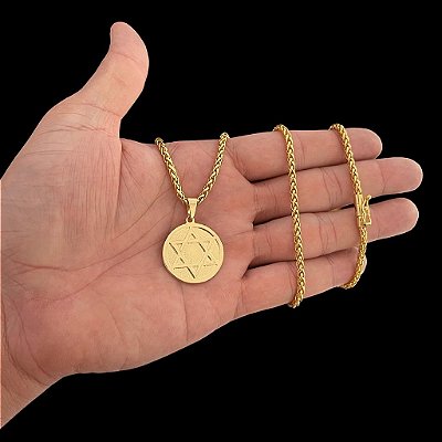 CORRENTE PERUANA( 5mm -70cm) + PINGENTE MEDALHA MACIÇA ESTRELA DE DAVI