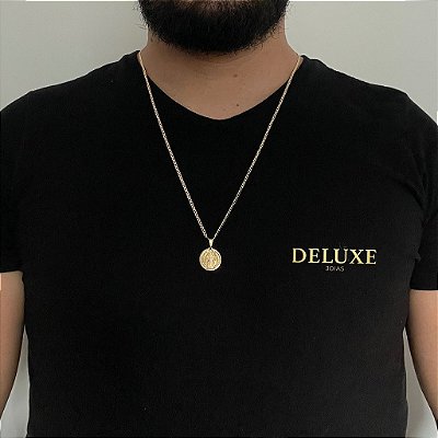 CORRENTE PIASTRINE( 1.8mm- 70cm) + PINGENTE SÃO BENTO DUPLA FACE P - BANHADO A OURO 18K.