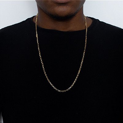 CORRENTE TIJOLINHO FECHO CANHÃO (2MM- 70CM) - BANHO DE OURO 18K