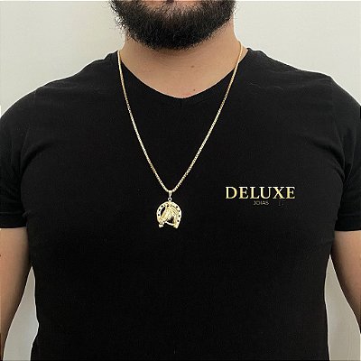 CORRENTE VENEZIANA ( 2.5mm- 70cm) + PINGENTE CARA DE CAVALO - BANHO DE OURO 18k