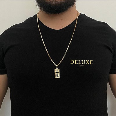 CORRENTE VENEZIANA ( 2.5mm- 70cm) + PINGENTE CRUZ PLACA VAZADA   - BANHO DE OURO 18k