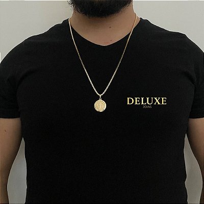 CORRENTE VENEZIANA ( 2.5mm- 70cm) + PINGENTE  MEDALHA SÃO BENTO DUPLA FACE - BANHO DE OURO 18k