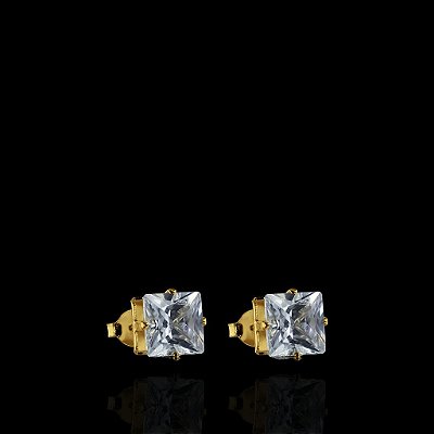 PAR DE BRINCOS  QUADRADO  PEDRA DE ZIRCÔNIA 10MM - BANHADO A OURO 18K