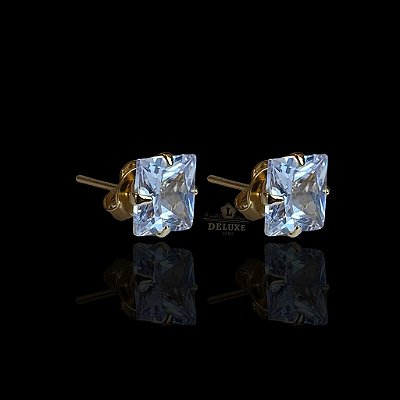 PAR DE BRINCOS  QUADRADO PEDRA DE ZIRCÔNIA 7MM - BANHADO A OURO 18K