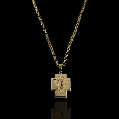 PINGENTE CRUZ ROSTO DE JESUS P( 2g- 2x2cm) - BANHO DE OURO 18k