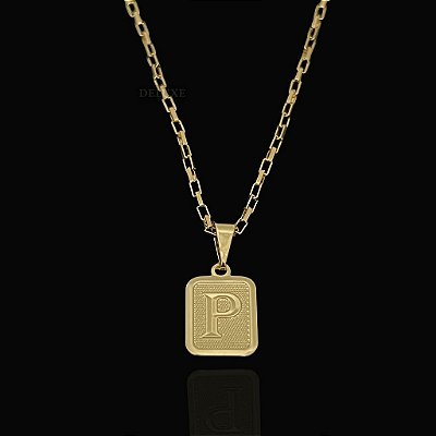 PINGENTE PLACA LETRA P .   Tamanho (PP)( 2g- 2x2cm) - BANHO DE OURO 18k