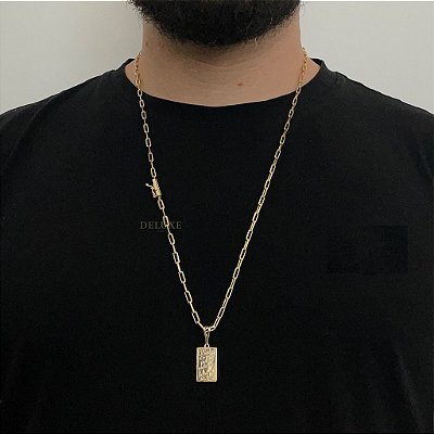 CORRENTE CARTIE FECHO CANHÃO (3MM - 60cm ou 70cm) + PINGENTE PLACA SALMOS   -  BANHADO A OURO 18k