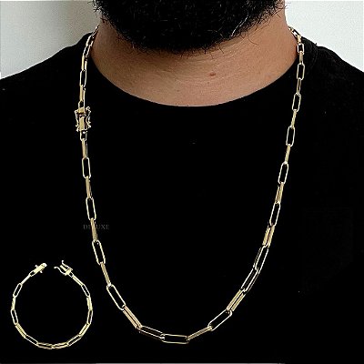 CORRENTE + PULSEIRA CARTIE ALONGADO  FECHO GAVETA (5mm) - BANHADO A OURO 18K