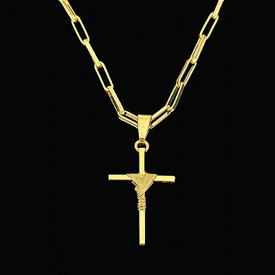 PINGENTE  CRUZ AMARRADA MACIÇA  M ( 2.5x2.5cm) - BANHO DE OURO 18K