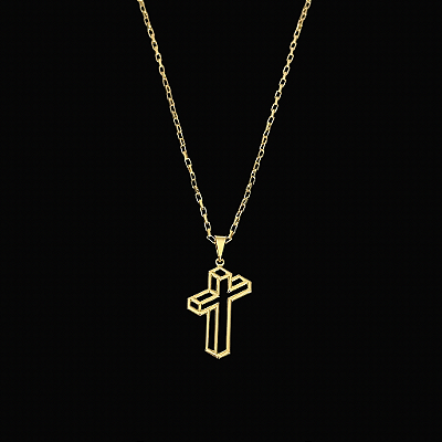 PINGENTE CRUZ 3D VAZADA   P. ( 1,5g-   2x2cm) - BANHO DE OURO 18k
