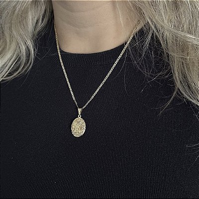 CORRENTE PIASTRINE ( 1.8 mm 50cm FEM ) + PINGENTE RELICÁRIO - BANHADO A OURO 18K.