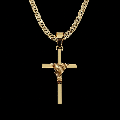 PINGENTE  CRUZ AMARRADA MACIÇA  G ( 3.5x3.5cm) - BANHO DE OURO 18K