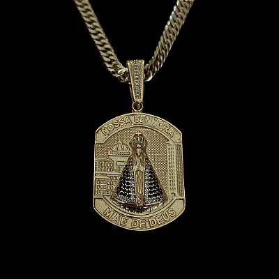PINGENTE NOSSA SENHORA  CRAVEJADO  GG( 3x3cm) - BANHO DE OURO 18K