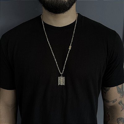 CORRENTES TIJOLINHO FECHO GAVETA ( 2MM- 70CM) + PINGENTE PLACA COM ORAÇÃO - FECHO COM MARCAÇÃO 750 - BANHO DE OURO 18k