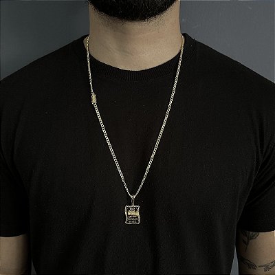 CORRENTE PITBULL (2MM- 70CM) + PINGENTE  PERGAMINHO - FECHO COM MARCAÇÃO 750 - BANHADO A OURO 18K