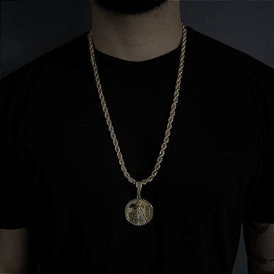 CORRENTE  BAIANA  FECHO CANHÃO ( 6mm - 60G )-  70cm + PINGENTE MEDALHA  NOSSA SENHORA - BANHADO A OURO 18k