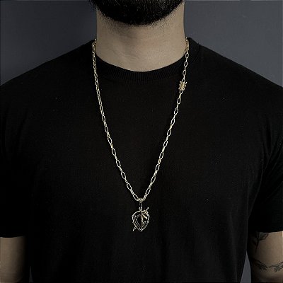 CORRENTE  CARTIE MEIA CANA ( 70cm- 4mm) + PINGENTE ESCUDO DA FÉ - BANHADO A OURO 18K