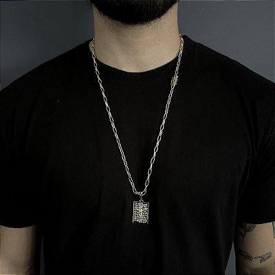 CORRENTE  CARTIE MEIA CANA ( 70cm- 4mm) + PINGENTE PLACA  COM ORAÇÃO - FECHO COM MARCAÇÃO 750 - BANHADO A OURO 18K