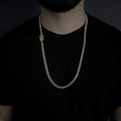 CORRENTE GRUMET DUPLA SOLDADO( 7MM -70CM )- FECHO COM MARCAÇÃO 750 - BANHO DE OURO 18K