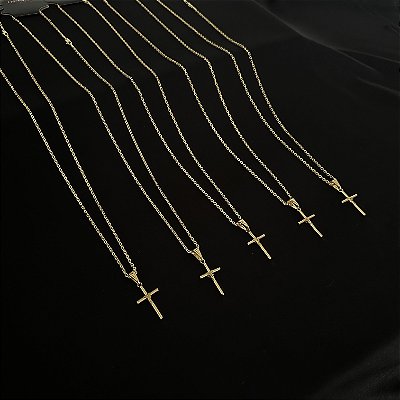5 correntes cadeado + pingente cruz amarrada 2mm ( 70cm)