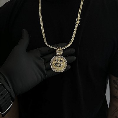 CORRENTE  LACRAIA FLAT  (6mm - 26G 70 cm) + PINGENTE TREVO REDONDO CRAVEJADO EM ZIRCÔNIA  PREMIUM - BANHO DE OURO 18k