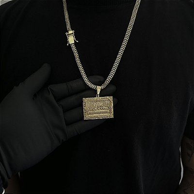 CORRENTE  GRUMET DUPLA  (7mm - 28g  70cm) + PINGENTE PLACA JESUS E APÓSTOLOS G- BANHO DE OURO 18k