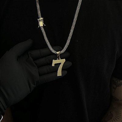 CORRENTE  GRUMET DUPLA  (7mm - 28g  70cm) + PINGENTE NÚMERO 7  G- BANHO DE OURO 18k