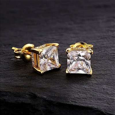 PAR DE BRINCO QUADRADO ZIRCÔNIA  PREMIUM  7MM - BANHADO A OURO 18K