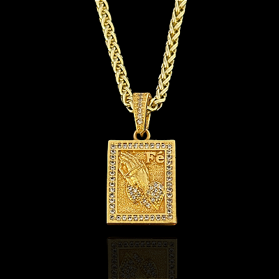 PINGENTE PLACA FÉ DETALHADA  CRAVEJADO ( 12g- 3x3cm) (M) EXCLUSIVIDADE - BANHO DE OURO 18k